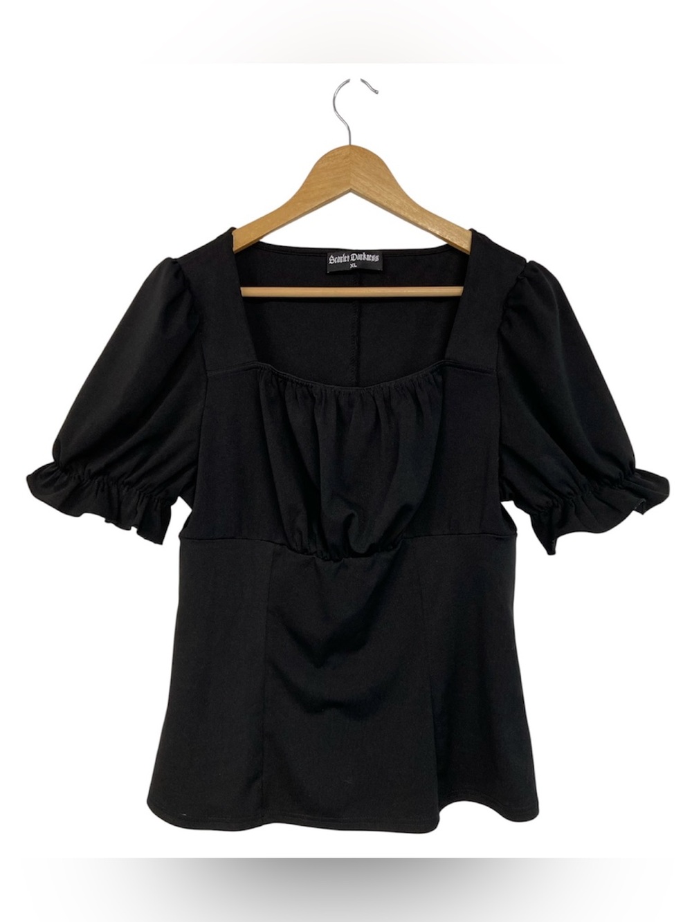 Scarlet Darkness Black Victorian Pleated Ruched Puff Sleeve Top Size XL